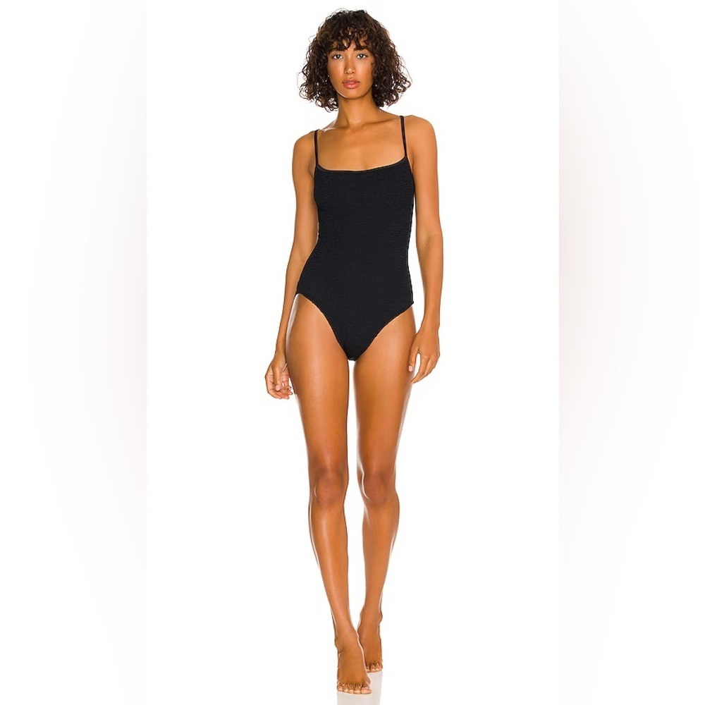 Hunza G Pamela Black One Piece Swimsuit Classic Timeless Crinkle Noir Bodysuit - Picture 6 of 8